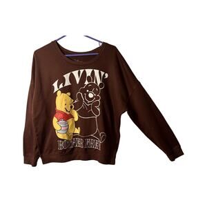 Disney Top Womens Size Large Winnie the Pooh Brown Graphic Cozy Cute Pullover